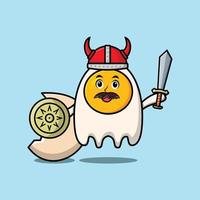 Cute cartoon Fried egg viking pirate holding sword vector