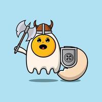 Cute cartoon Fried eggs viking pirate holding ax vector