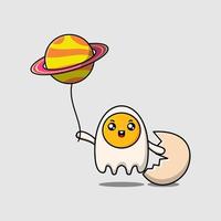 Cute cartoon fried eggs floating with planet vector