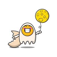 Cute cartoon fried eggs floating with moon balloon vector