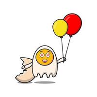 Cute cartoon fried eggs floating with balloon vector