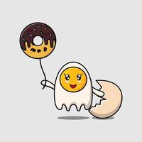 Cute cartoon fried eggs floating with donuts vector