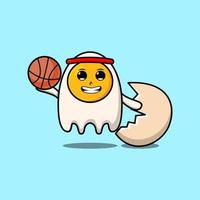 Cute cartoon fried eggs character play basketball vector