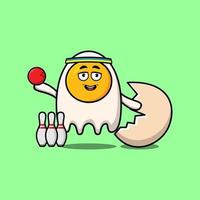 Cute cartoon fried eggs character playing bowling vector