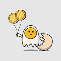 Cute cartoon fried eggs floating with gold coin vector