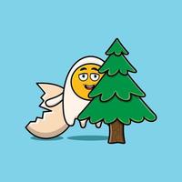 Cute cartoon Fried eggs character hiding tree vector