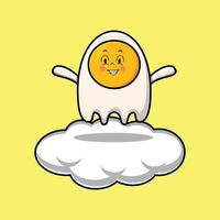 lindo personaje de dibujos animados de huevos fritos parado en la nube vector