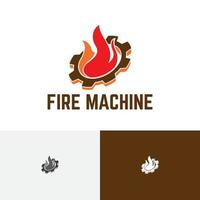 fuego máquina engranaje llama fábrica industria logo vector