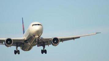 FRANKFURT AM MAIN, GERMANY JULY 18, 2017 - Delta Airlines Boeing 767 approaching at early morning, runway 07L. Fraport, Frankfurt, Germany video