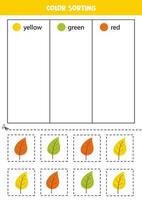 ordenar las hojas dibujadas a mano por colores. aprender colores para niños. vector