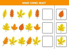 What comes next game with autumn leaves. vector