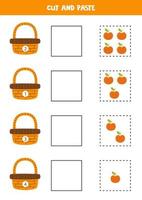 Math game for kids. Count and paste apples to baskets. vector