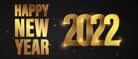 Happy New Year of glitter gold fireworks. Vector golden glittering text and 2022 numbers with sparkle shine for holiday greeting card