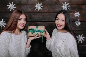 portrait of two beautiful girls at Christmas photo