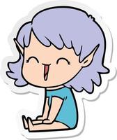 sticker of a cartoon elf girl vector