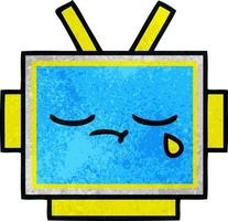 cabeza de robot de dibujos animados de textura grunge retro vector