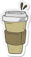 sticker of a cartoon coffee cup vector