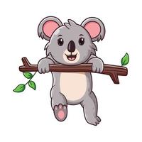 lindo koala trepando la caricatura del árbol. concepto de icono de animal. estilo de dibujos animados plana. adecuado para página de inicio web, pancarta, volante, pegatina, tarjeta vector