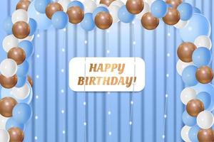 Happy birthday background design balloons garland and fairy lights vector