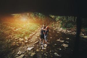 beautiful couple on the background of forest photo