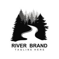 River Logo Design, River Creek Vector, Riverside Illustration With A Combination Of Mountains And Nature, Product Brand vector