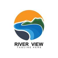 River Logo Design, River Creek Vector, Riverside Illustration With A Combination Of Mountains And Nature, Product Brand vector