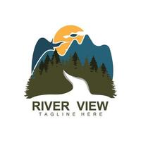 River Logo Design, River Creek Vector, Riverside Illustration With A Combination Of Mountains And Nature, Product Brand vector