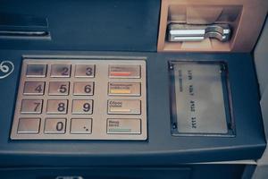 Automated teller machine close up. ATM machine keypad. photo