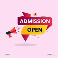 admission open now banner with  megaphone speaker vector