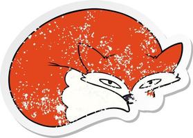 distressed sticker of a cartoon curled up fox vector