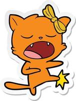 sticker of a cartoon kicking cat vector