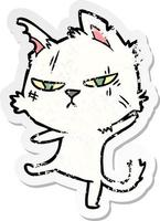 distressed sticker of a tough cartoon cat vector