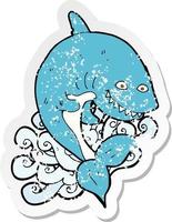 retro distressed sticker of a cartoon shark vector