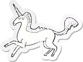 retro distressed sticker of a cartoon unicorn vector