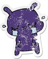 distressed sticker cartoon of cute sad alien vector