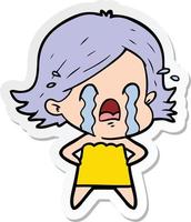 sticker of a cartoon woman crying vector