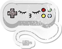 distressed sticker of a cute cartoon game controller vector