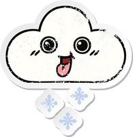 distressed sticker of a cute cartoon snow cloud vector