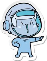 sticker of a happy cartoon astronaut pointing vector