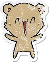 distressed sticker of a happy bear cartoon vector