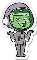 sticker of a cartoon laughing astronaut vector