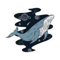 ilustración de ballena en el espacio vector