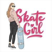 ilustración de niña patineta