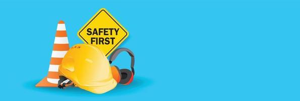 safety equipment, construction concept, Yellow safety hard hat. Vector illustration