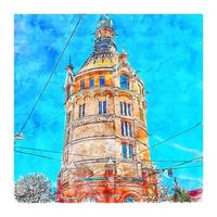 Wasserturm Vienna Austria Watercolor sketch hand drawn illustration vector