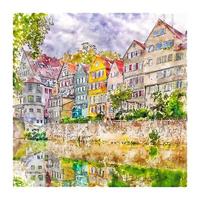 Tubingen Germany Watercolor sketch hand drawn illustration vector