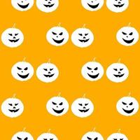ilustración de patrón sin costuras de una caricatura de calabazas de halloween cara de sonrisa en naranja vector