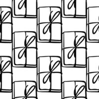 Seamless pattern with illustration of gift boxes in doodling style on white background vector