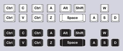 Set of Computer Key Combinations. Command Set Icons. Computer Keyboard Button Set. Vector Illustrations.