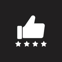 eps10 white vector positive feedback or Rating stars solid icon isolated on black background. thumb up hand symbol in a simple flat trendy modern style for your website design, logo, and mobile app